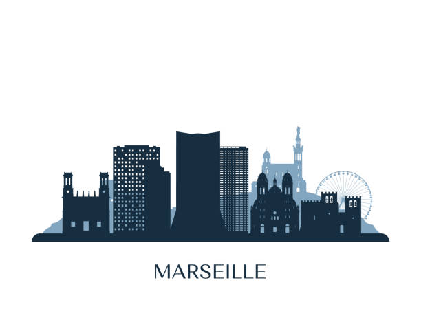 Marseille skyline, monochrome silhouette. Vector illustration.